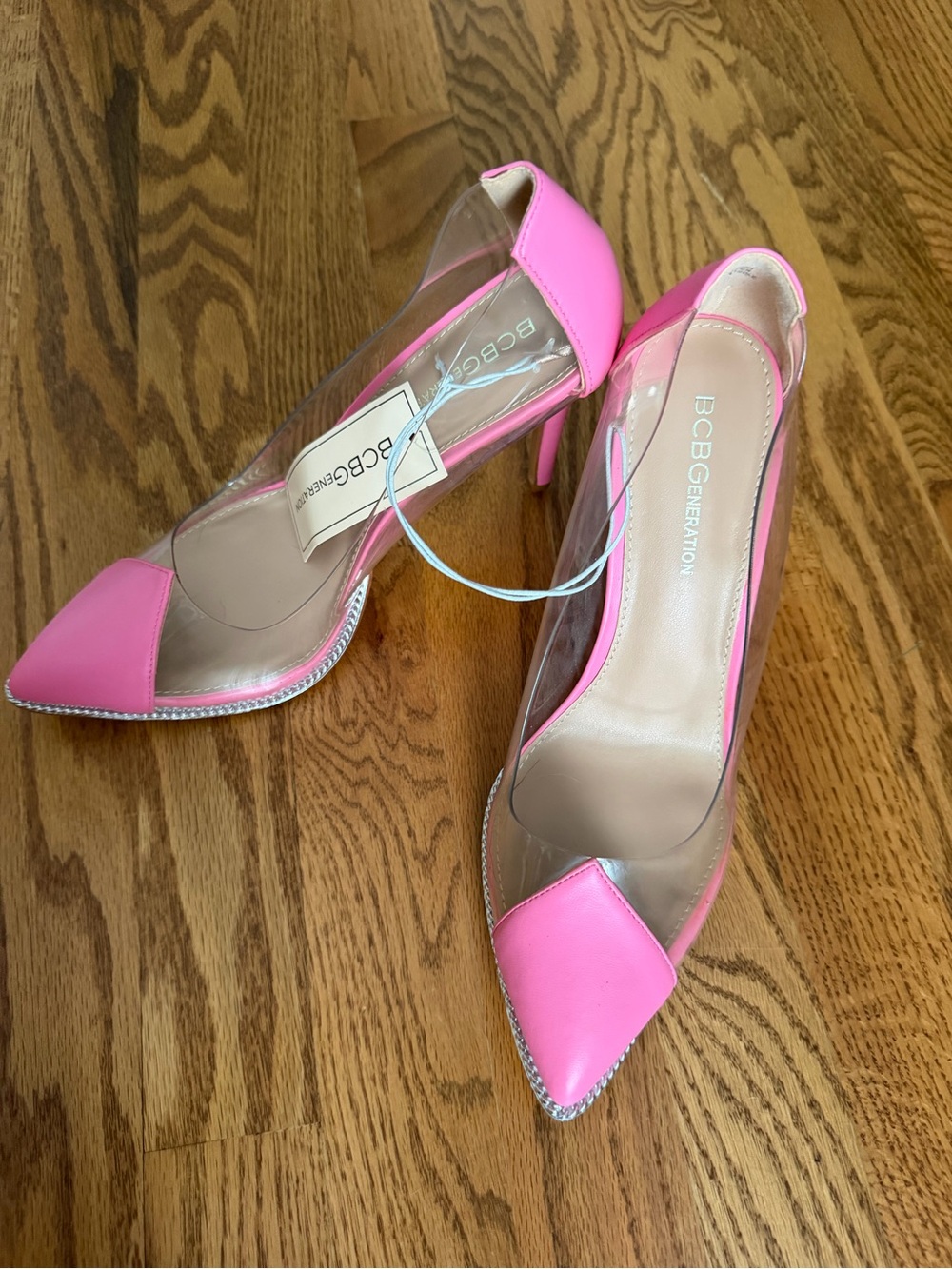 BCBGeneration Hot Pink Pointed-Toe Clear Panel Pumps size 8.5